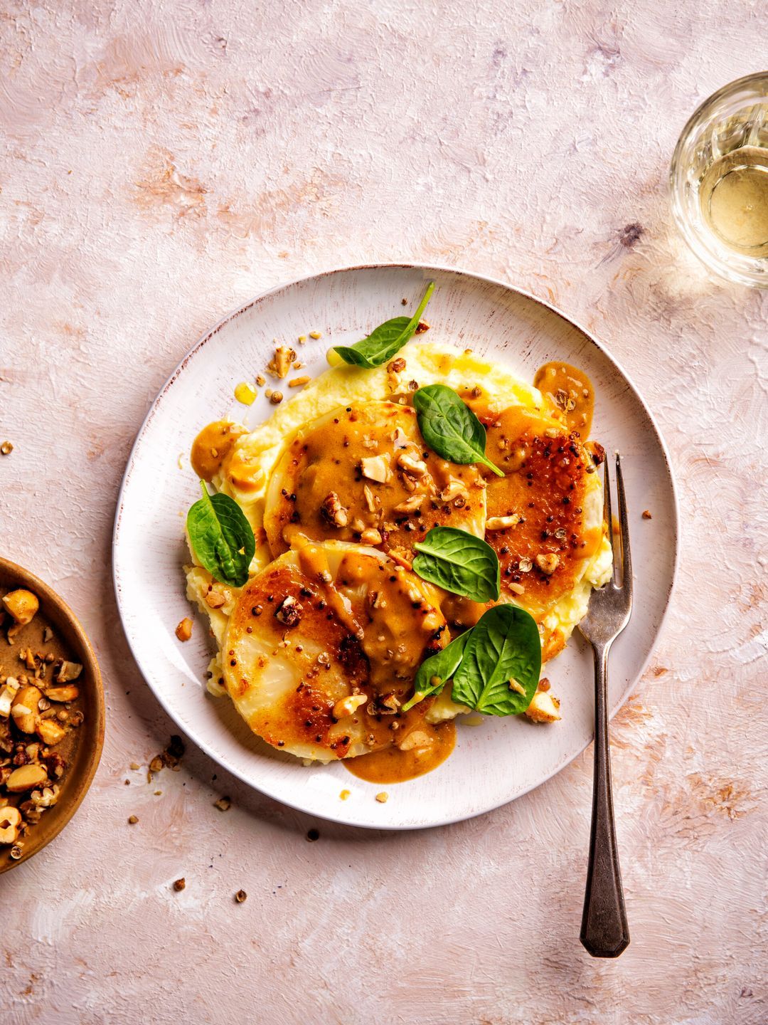 Grilled turnip with mustard marinade and nut crunch