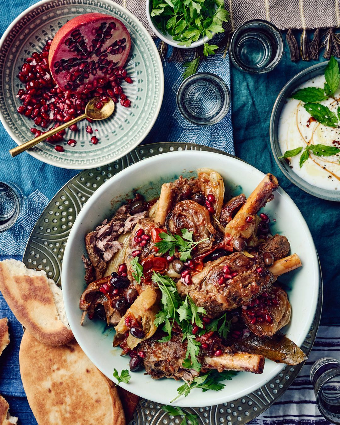 Braised lamb shanks with olives and fennel