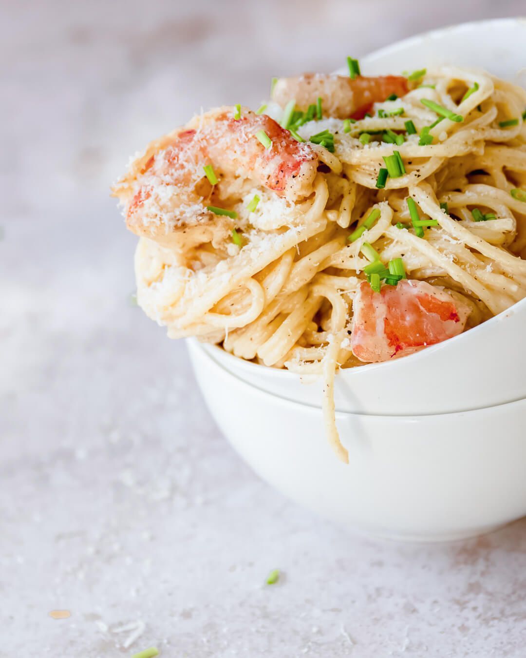 Spaghetti with a shrimp bisque cream sauce