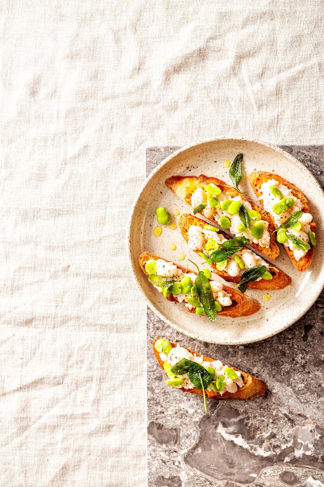 Bruschetta with white bean puree and sage