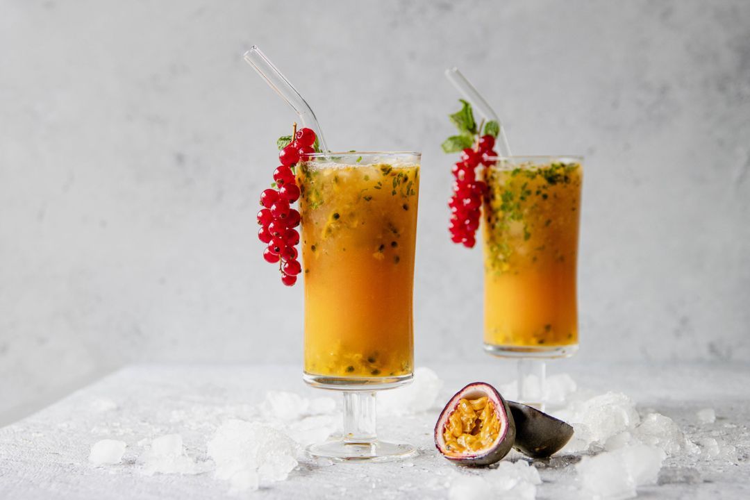 Passion fruit grapefruit mint mocktail