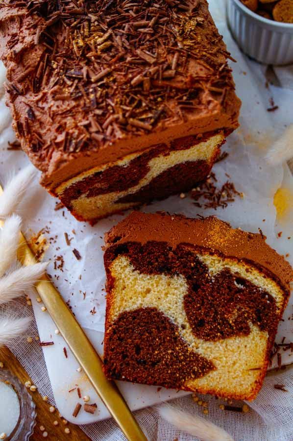 Marble cake with chocolate ganache