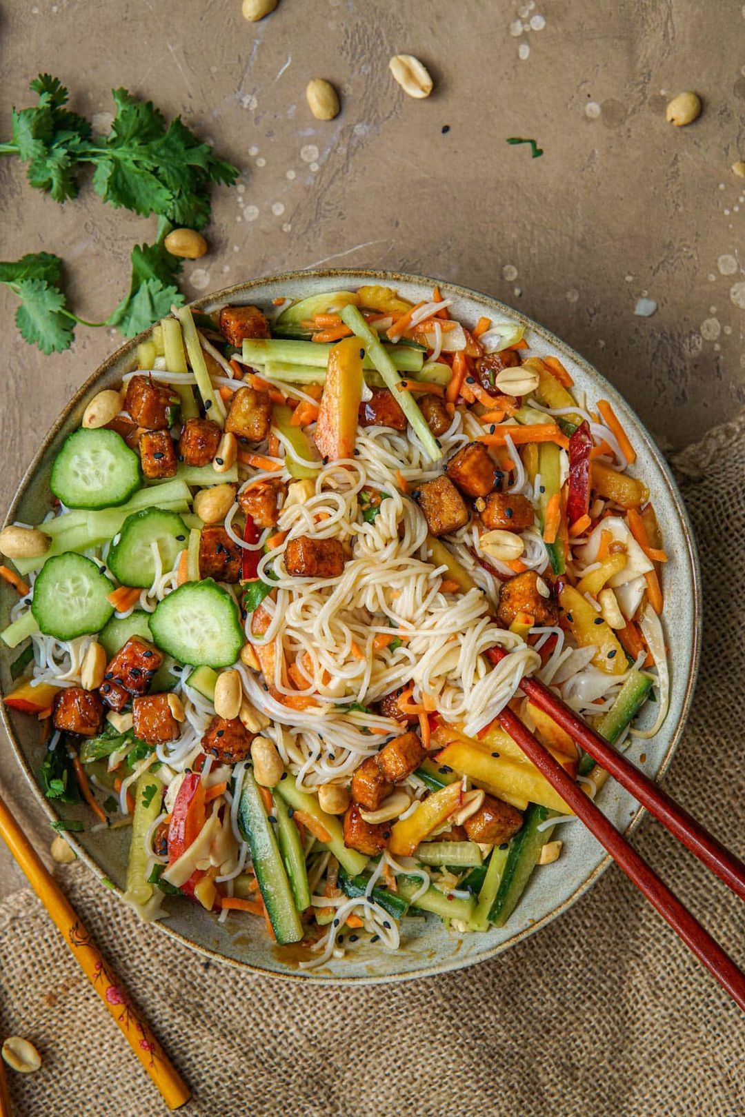 Vegan noodle salad with miso peanut dressing