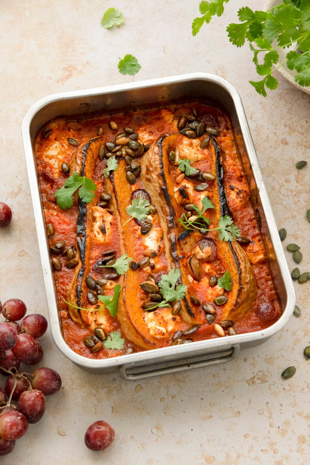 Roasted butternut, tomato, grapes and feta