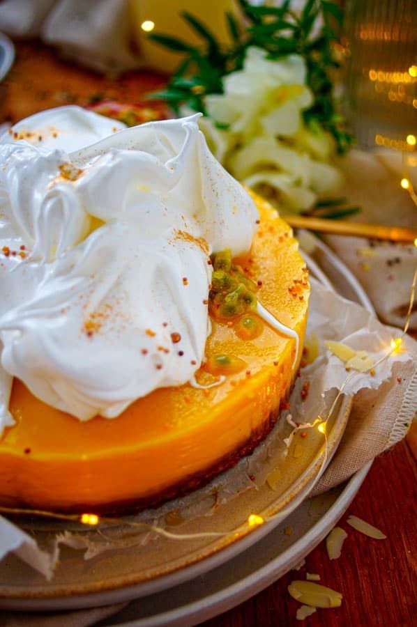Lemon tart with passion fruit and meringue