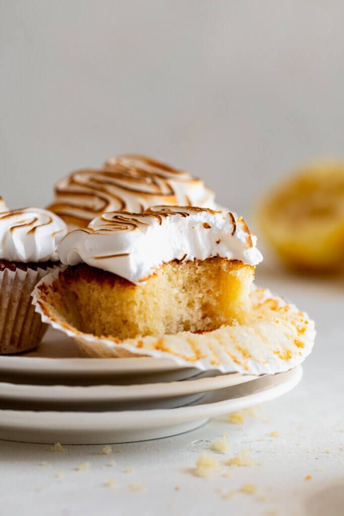 Lemon cupcakes with a meringue frosting