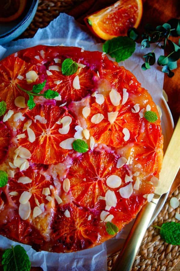Upside down cake with blood orange