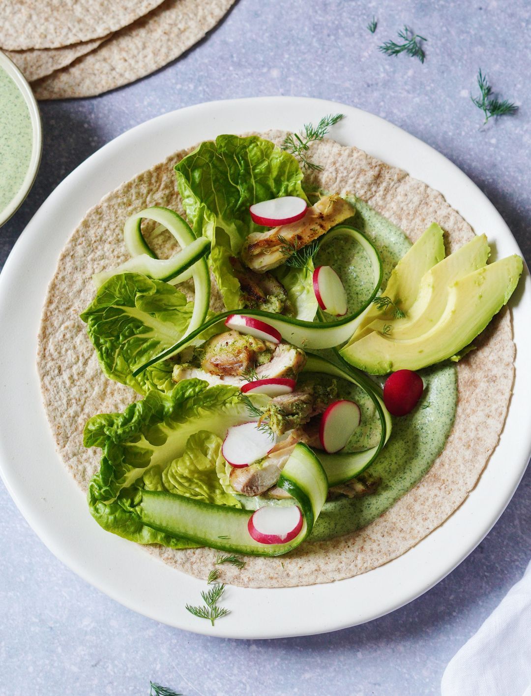 Healthy green goddess grilled chicken wraps
