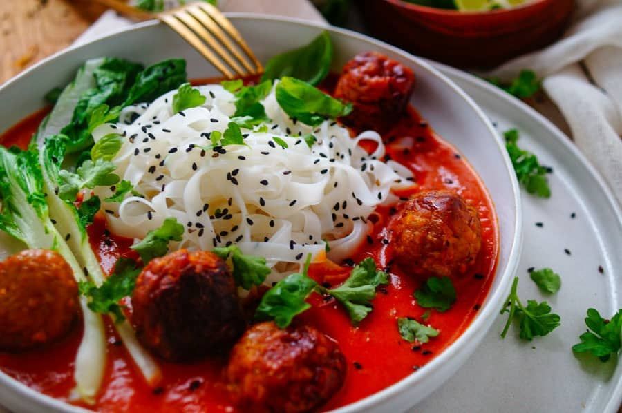 Thai chicken meatballs in curry sauce