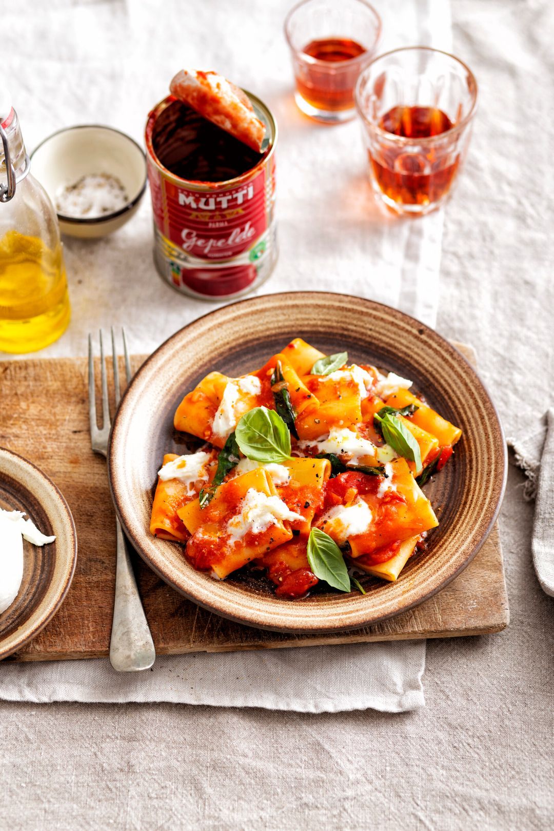 Paccheri with tomato, basil and buffalo mozzarella