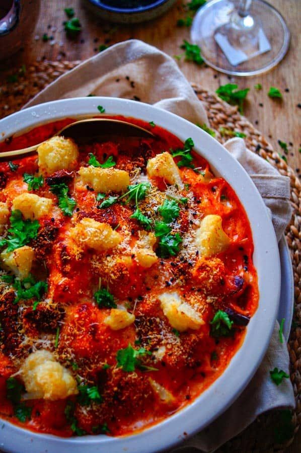 Casserole with cauliflower, fish and chorizo