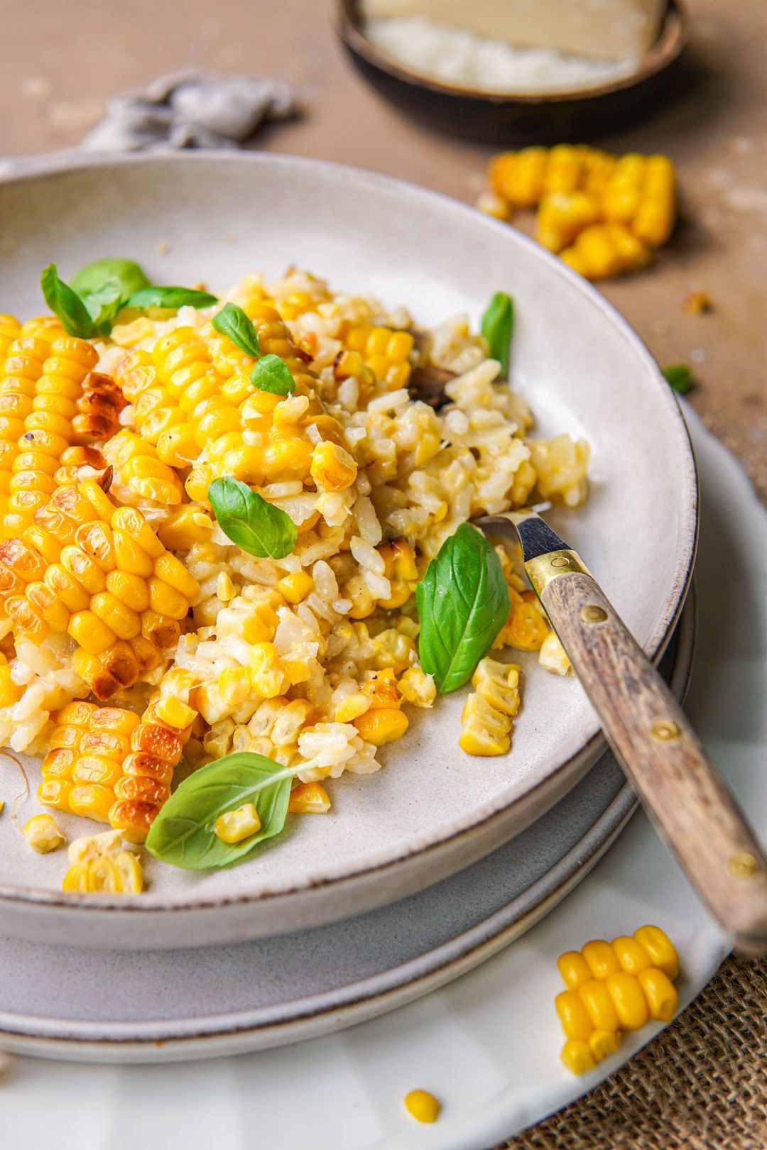 Super creamy and quick corn risotto with mushrooms