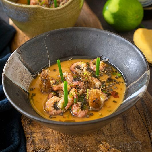 Shawan-mushi with hand-peeled and fried shrimp