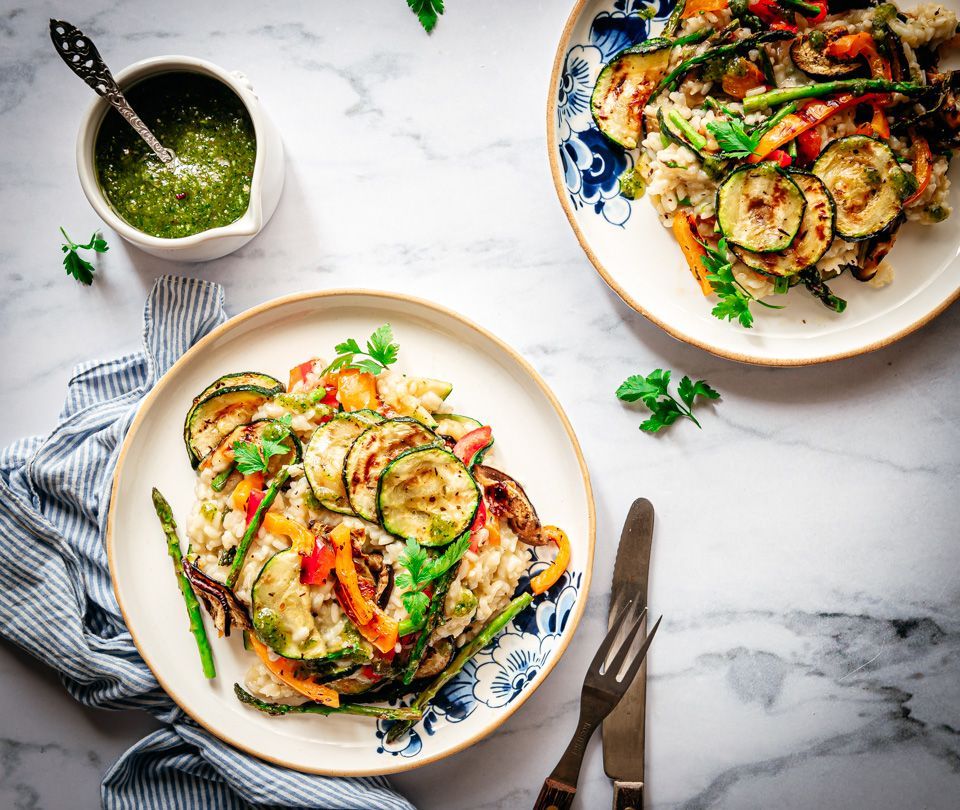 Vegetarian risotto with grilled vegetables