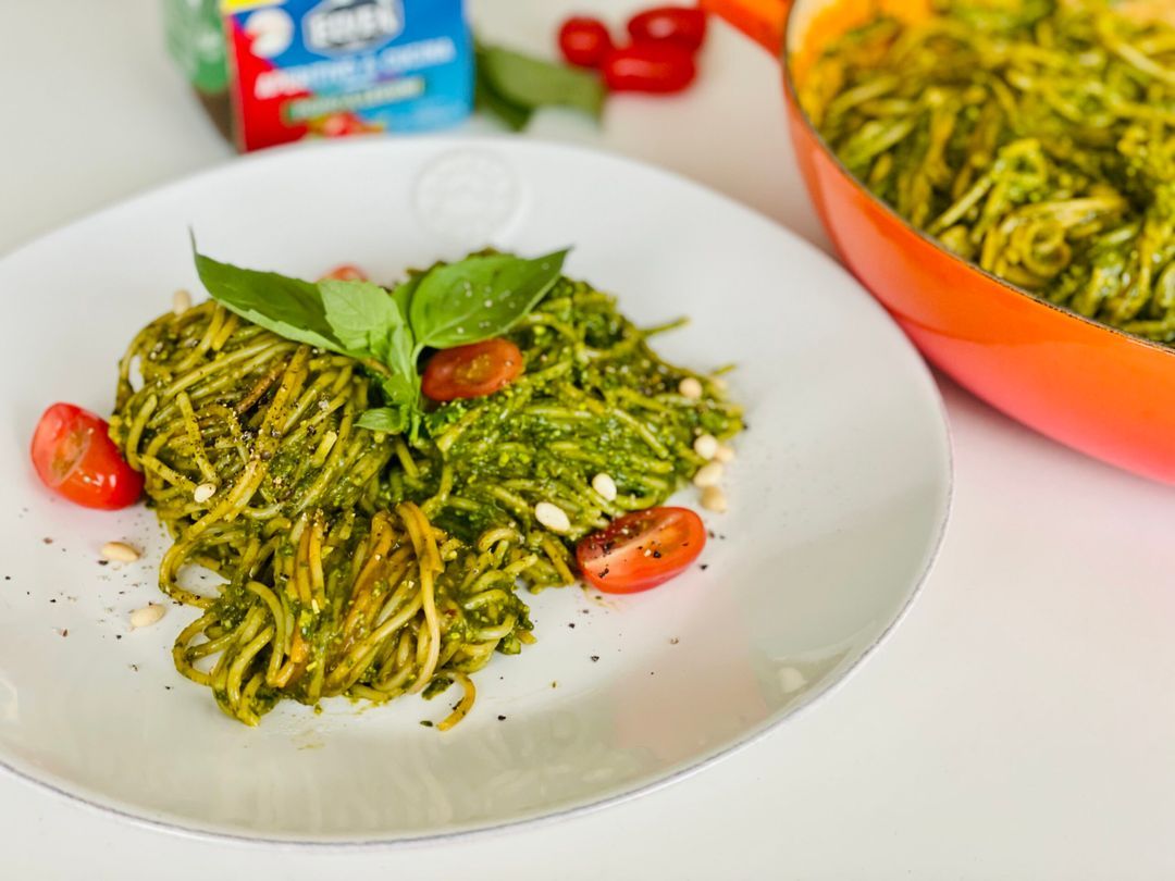 Creamy one pot pasta with spinach pesto
