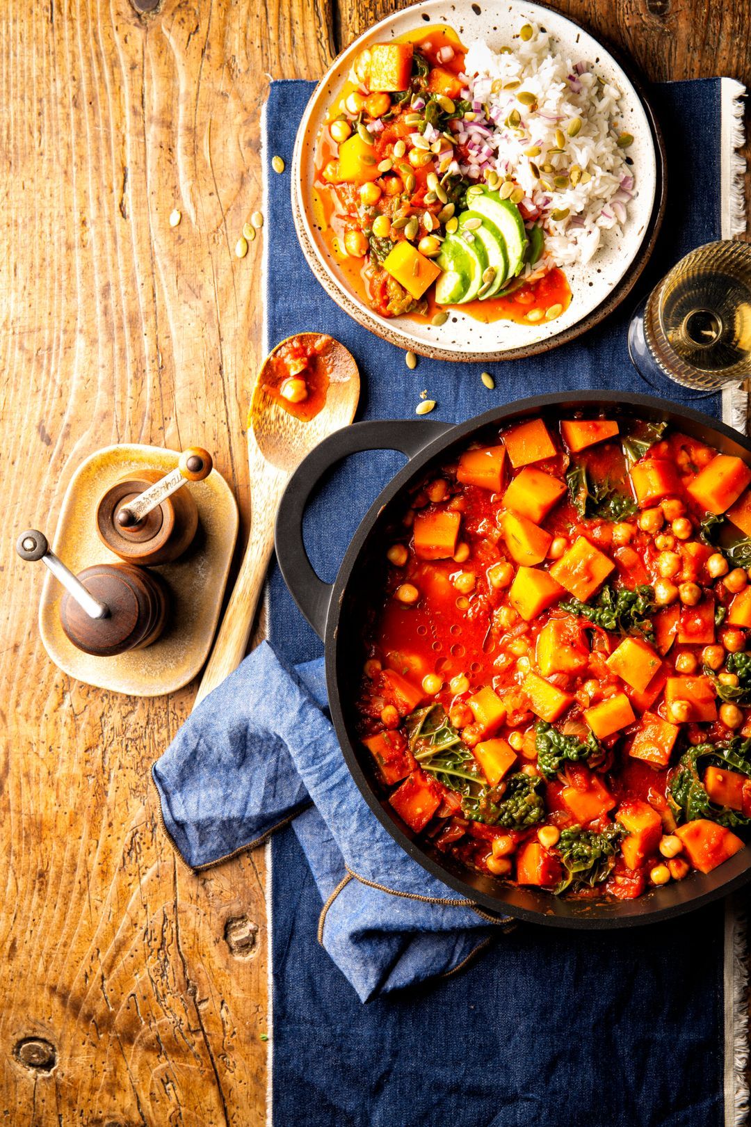 Pumpkin stew with green cabbage