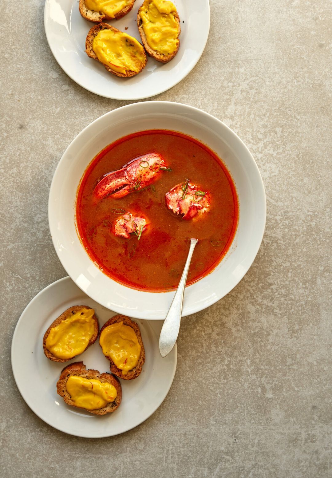 Bisque with baguette and rouille