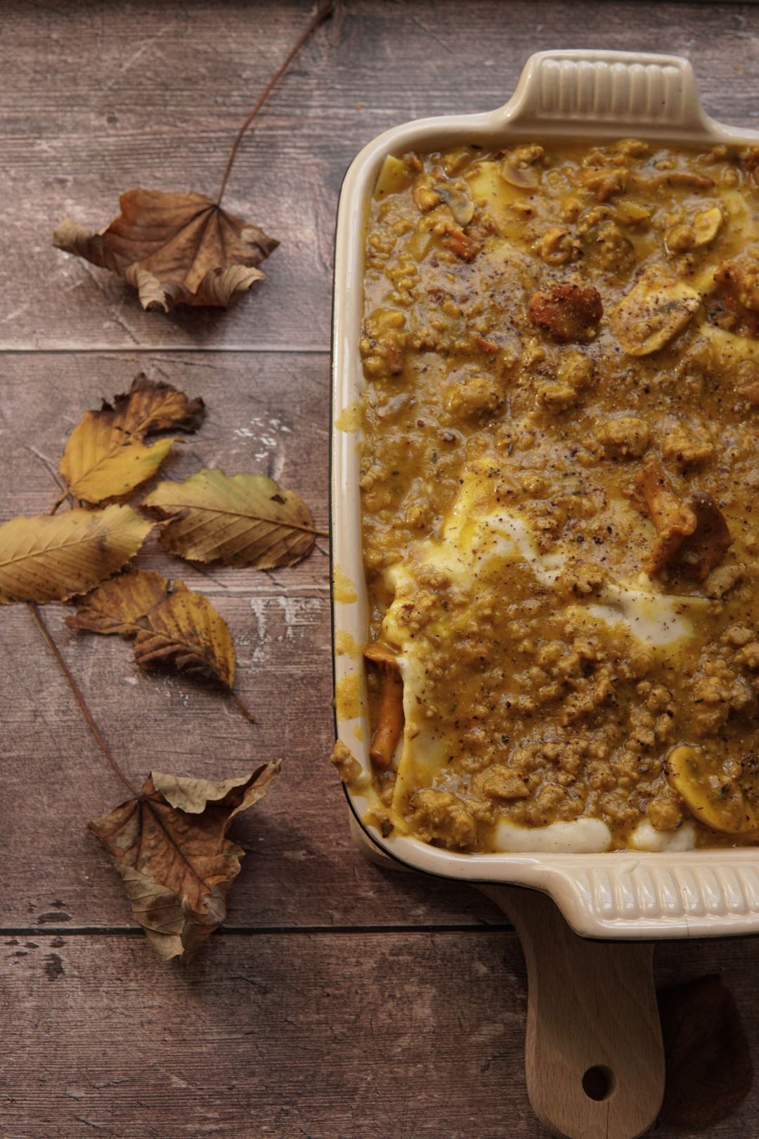 Autumn lasagna with pumpkin and wild mushrooms