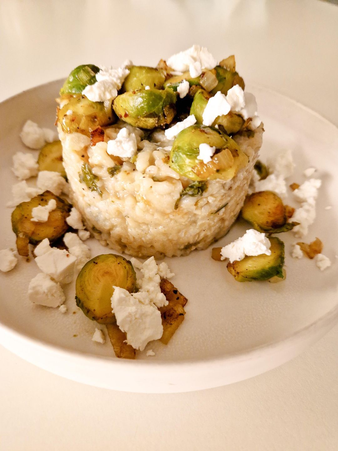 Risotto with kale, Brussels sprouts and goat cheese