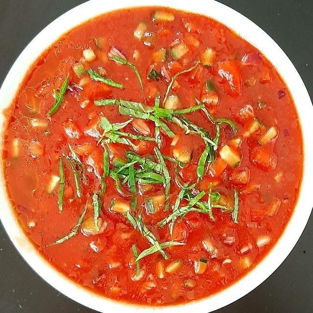 Cold soup with lots of vegetables